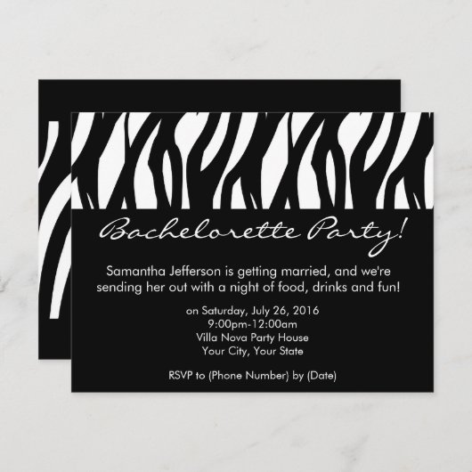 Mod Black en White Bachelorette Party uitnodiginge Kaart (Voorkant / Achterkant)