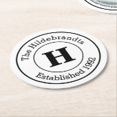 Mod Black en White Custom Monogram Family Ronde Kartonnen Onderzetter (Gebogen)