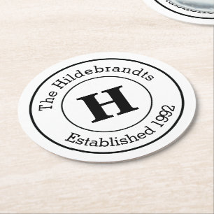 Mod Black en White Custom Monogram Family Ronde Kartonnen Onderzetter