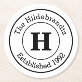Mod Black en White Custom Monogram Family Ronde Kartonnen Onderzetter (Voorkant)