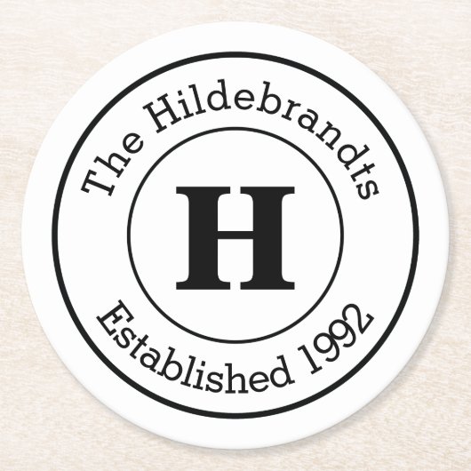 Mod Black en White Custom Monogram Family Ronde Kartonnen Onderzetter (Voorkant)
