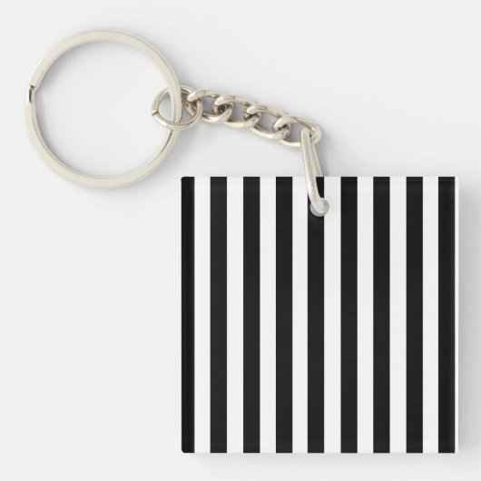 Mod Black en White Stripes Pattern Sleutelhanger (Voorkant)