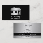 Mod Black Silver Classy Real estate business cards Visitekaartje (Voorkant / Achterkant)