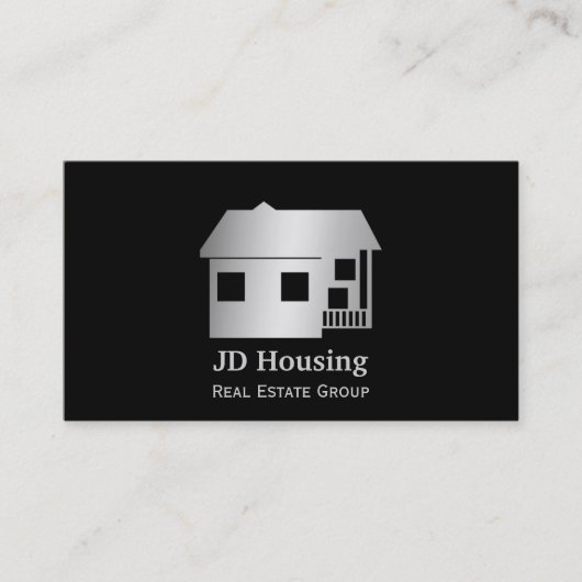 Mod Black Silver Classy Real estate business cards Visitekaartje (Voorkant)