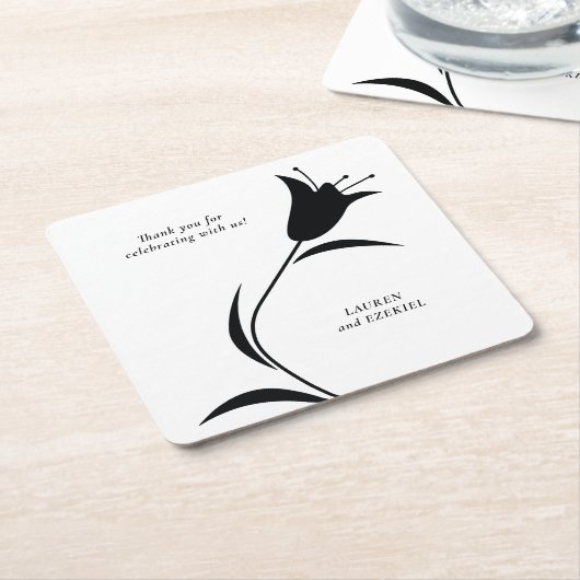 MOD BLACK TULP WEDDING KARTONNEN ONDERZETTERS (Schuin)