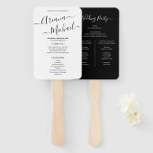 Mod Black White Minimalist Chic Wedding Program Handwaaier (Voorkant en achterkant)