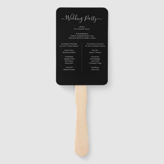 Mod Black White Minimalist Chic Wedding Program Handwaaier (Achterkant)