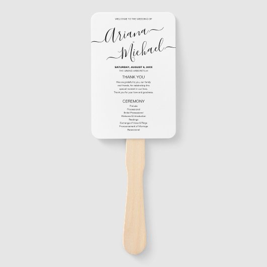 Mod Black White Minimalist Chic Wedding Program Handwaaier (Voorkant)