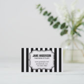 Mod Black White Stripes Pattern MODE STYLIST Visitekaartje (Staand voorkant)