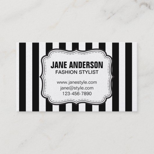 Mod Black White Stripes Pattern MODE STYLIST Visitekaartje (Voorkant)