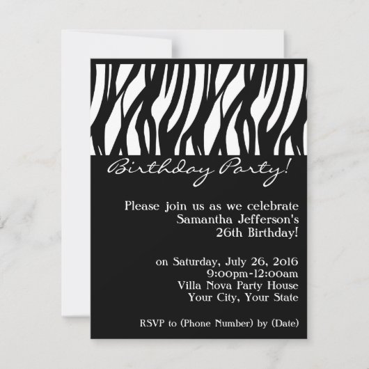Mod Black Zebra Birthday Party Invitations Kaart (Voorkant)