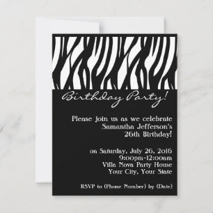 Mod Black Zebra Birthday Party Invitations Kaart