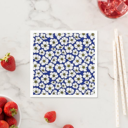 Mod Blauw En Wit Bloemendruk Servet (Insitu)