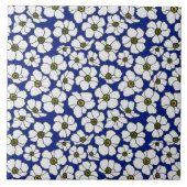 Mod Blauwe En Witte Wilde Bloemen Tegeltje (Voorkant)