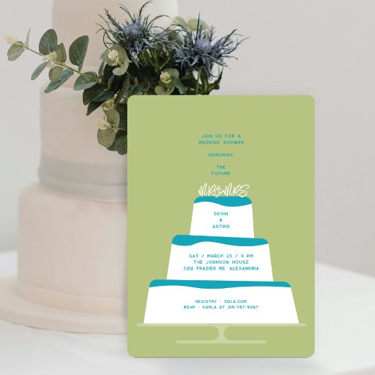 Mod Blauwgroen Iced Wedding Cake paar douche Kaart
