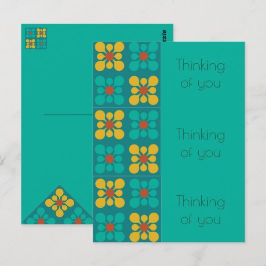 Mod Bloem tegel patroon Blauwgroen & geel, dagelij Briefkaart (Voorkant / Achterkant)