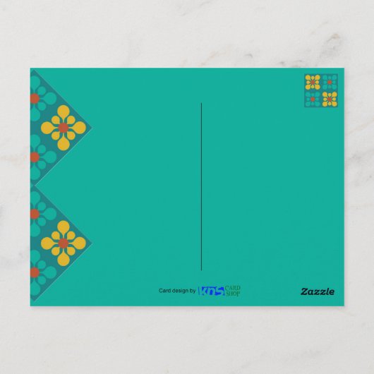 Mod Bloem tegel patroon Blauwgroen & geel, dagelij Briefkaart (Achterkant)