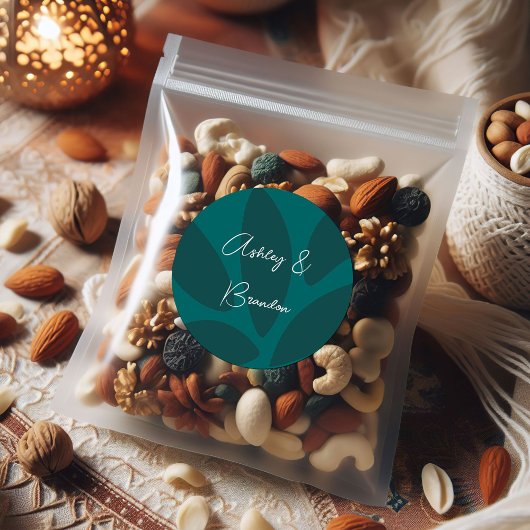 Mod Bloemblaadjes Botanisch Turquoise Bruiloft Ronde Sticker