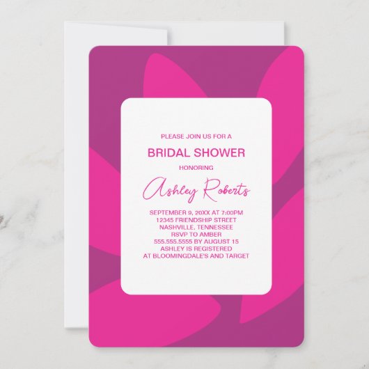 Mod Bloemblaadjes Botanische Fuchsia Bruidsdouche Kaart (Voorkant)