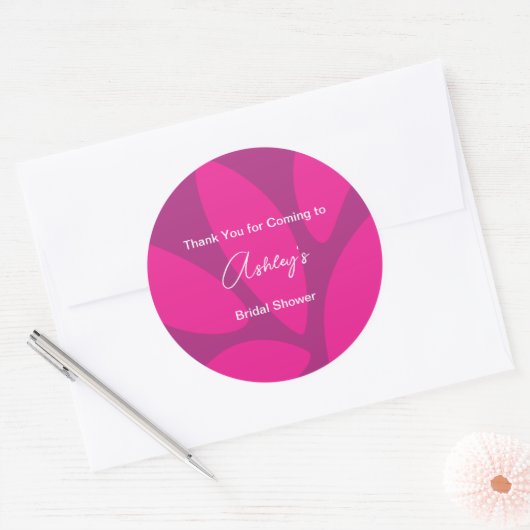 Mod Bloemblaadjes Botanische Fuchsia Bruiloftsfees Ronde Sticker (Envelop)