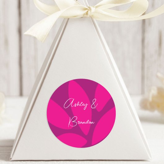 Mod Bloemblaadjes Botanische Fuchsia Bruiloftsfees Ronde Sticker