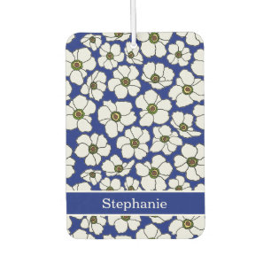 Mod bloemendruk op blauw met personalisatie  luchtverfrisser