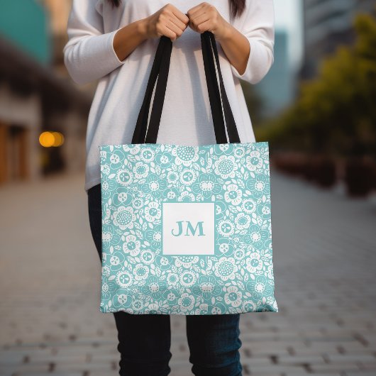 Mod bloempatroon met initialen tote bag