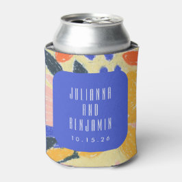 Mod Blue Artsy Abstract Botanical Weddenschap Cust Blikjeskoeler