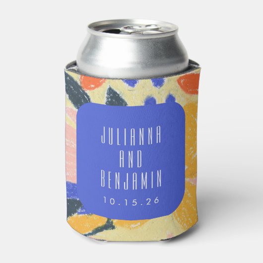 Mod Blue Artsy Abstract Botanical Weddenschap Cust Blikjeskoeler (Blikje Voorkant)