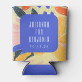 Mod Blue Artsy Abstract Botanical Weddenschap Cust Blikjeskoeler (Voorkant)