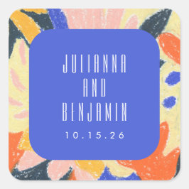 Mod Blue Artsy Abstract Botanical Weddenschap Cust Vierkante Sticker