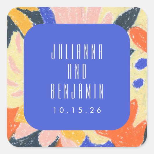 Mod Blue Artsy Abstract Botanical Weddenschap Cust Vierkante Sticker (Voorkant)
