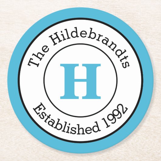 Mod Blue Black en White Custom Monogram Family Ronde Kartonnen Onderzetter (Voorkant)