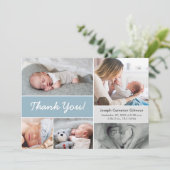 Mod blue Custom Photo Collage Baby Boy Birth Bedankkaart (Staand voorkant)