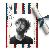 Mod Blue Deep Red Photo Class of 2026 Graduation Aankondiging