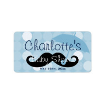 Mod Blue Dot Mustache Baby shower Waterfles