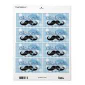 Mod Blue Dot Mustache Baby shower Waterfles Etiket (Full Sheet)