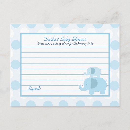 Mod Blue Elephant Baby shower Advice Kaarten (Achterkant)