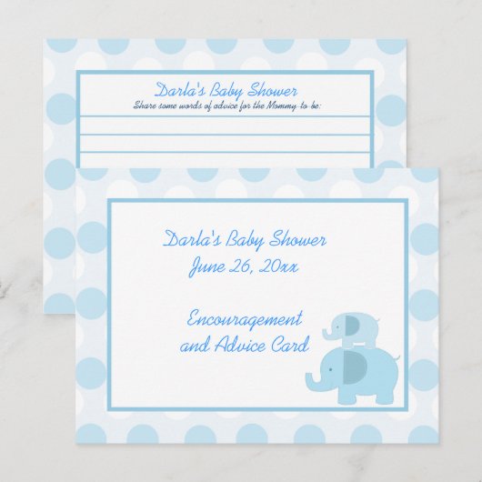 Mod Blue Elephant Baby shower Advice Kaarten (Voorkant / Achterkant)