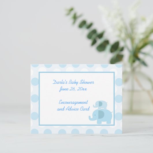 Mod Blue Elephant Baby shower Advice Kaarten (Staand voorkant)