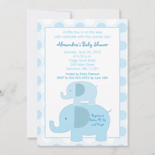Mod Blue Elephants 5x7 Baby shower-uitnodiging Kaart (Voorkant)