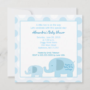 Mod Blue Elephants Square Baby shower-uitnodiging Kaart