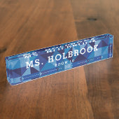 Mod Blue Geometrisch Patroon Gepersonaliseerde Ler Naambordje (Zijkant)