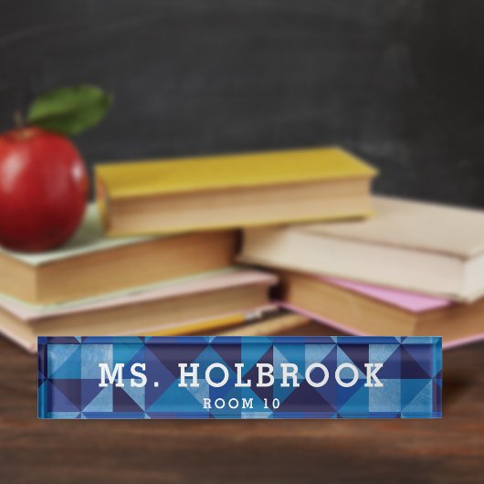 Mod Blue Geometrisch Patroon Gepersonaliseerde Ler Naambordje