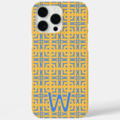 Mod Blue Hearts Tiled Mosterd Monogram Case-Mate iPhone Case (Achterkant)