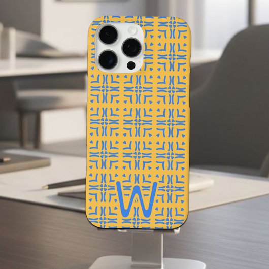 Mod Blue Hearts Tiled Mosterd Monogram Case-Mate iPhone Case