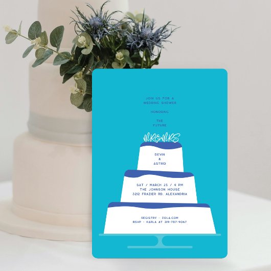 Mod Blue Iced Wedding Cake paar douche Kaart