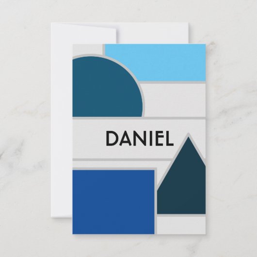 Mod Blue Shapes RSVP-kaart RSVP Kaartje (Achterkant)