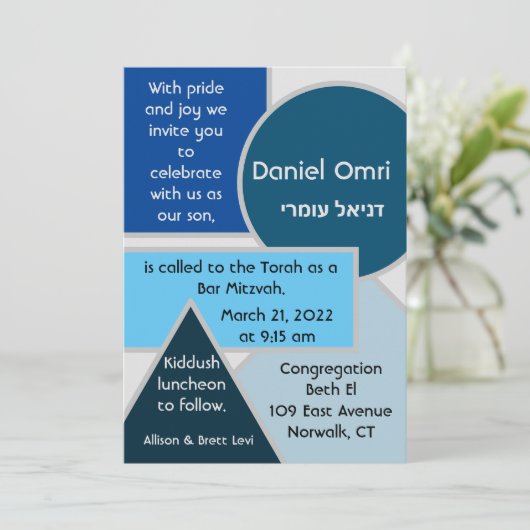 Mod Blue Shapes Uitnodiging (Staand voorkant)