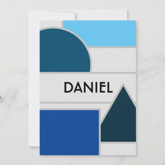 Mod Blue Shapes Uitnodiging (Achterkant)